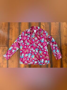 Koret Fuchsia Floral Button-Front Blouse